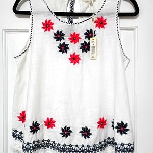 NWT Max Studio Embroidered White Sleeveless Cotton Blouse M